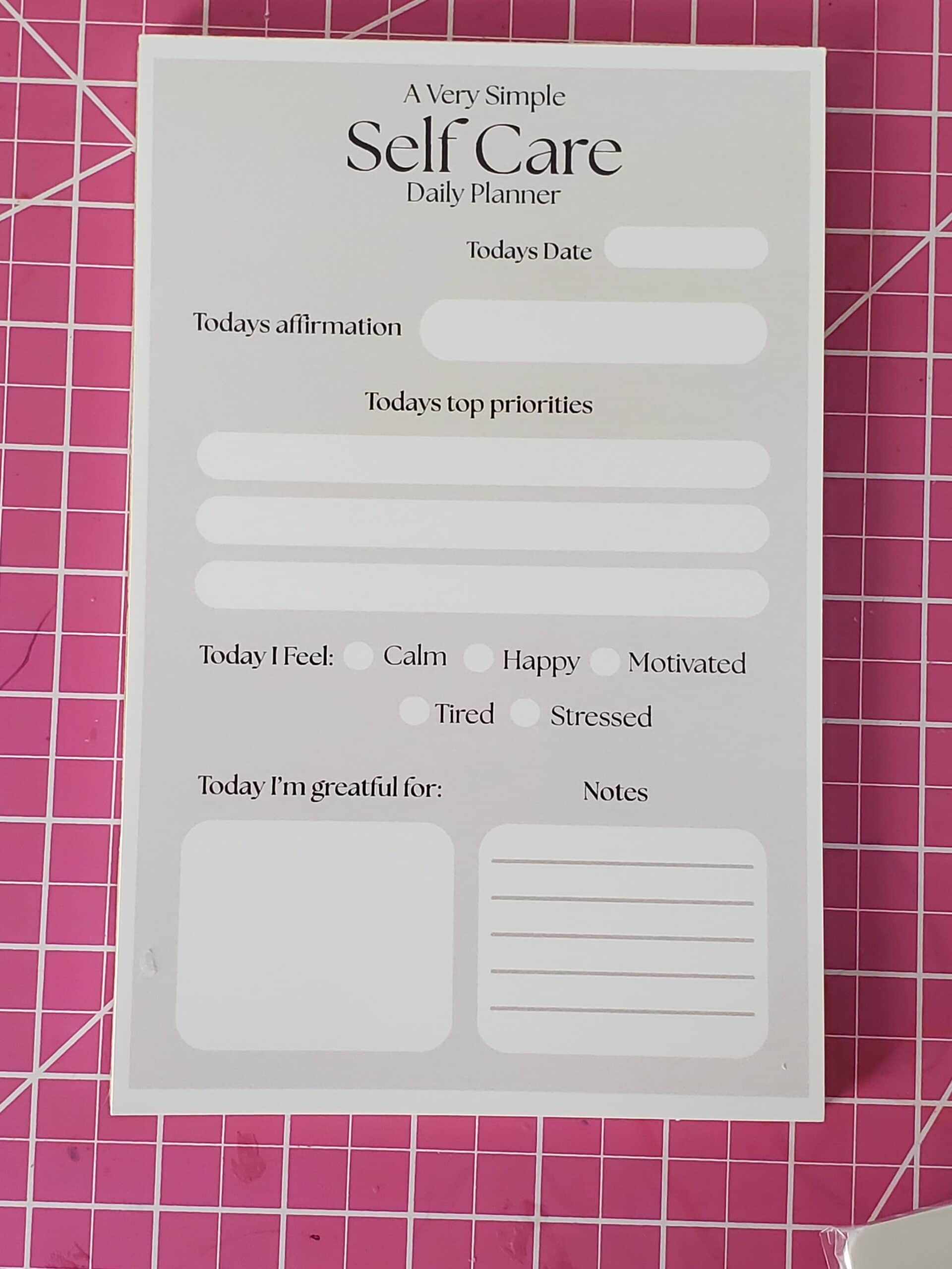 A Very Simple Self Care Daily Notepad Planner