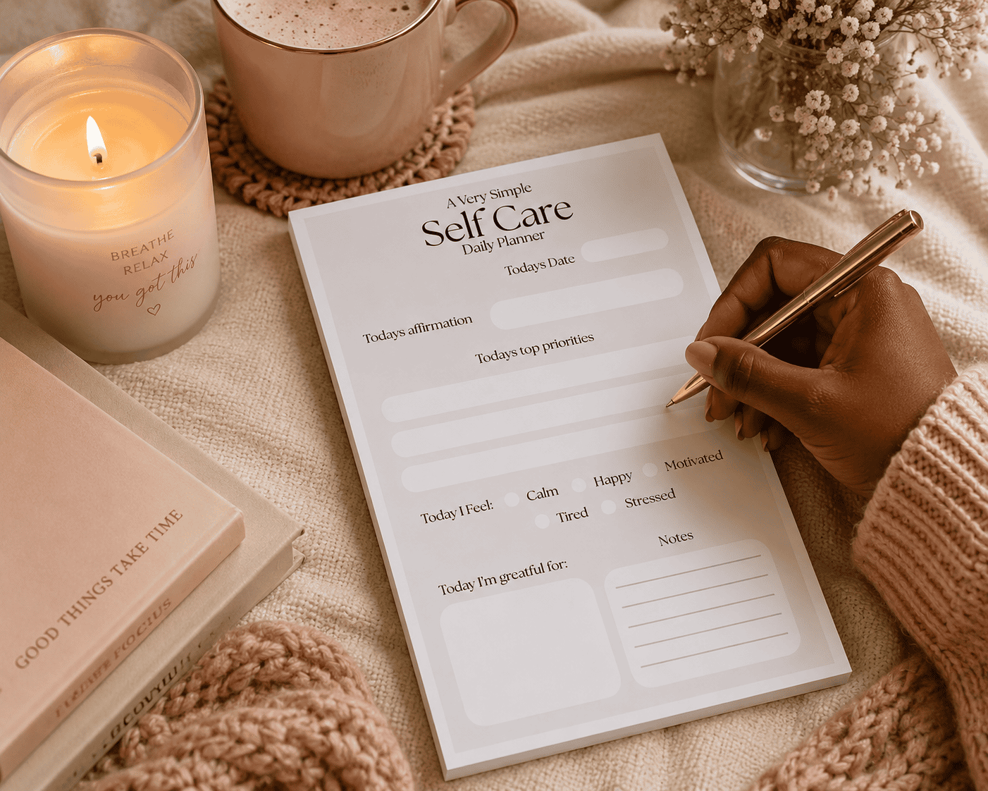 Daily planner notepad for a cozy self care planning routine