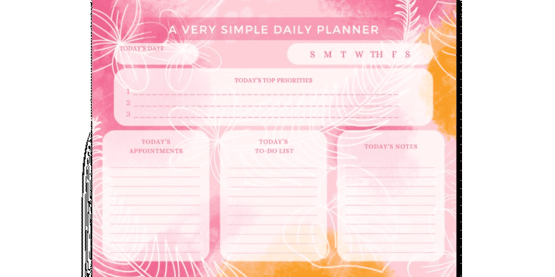 daily planner pink printable